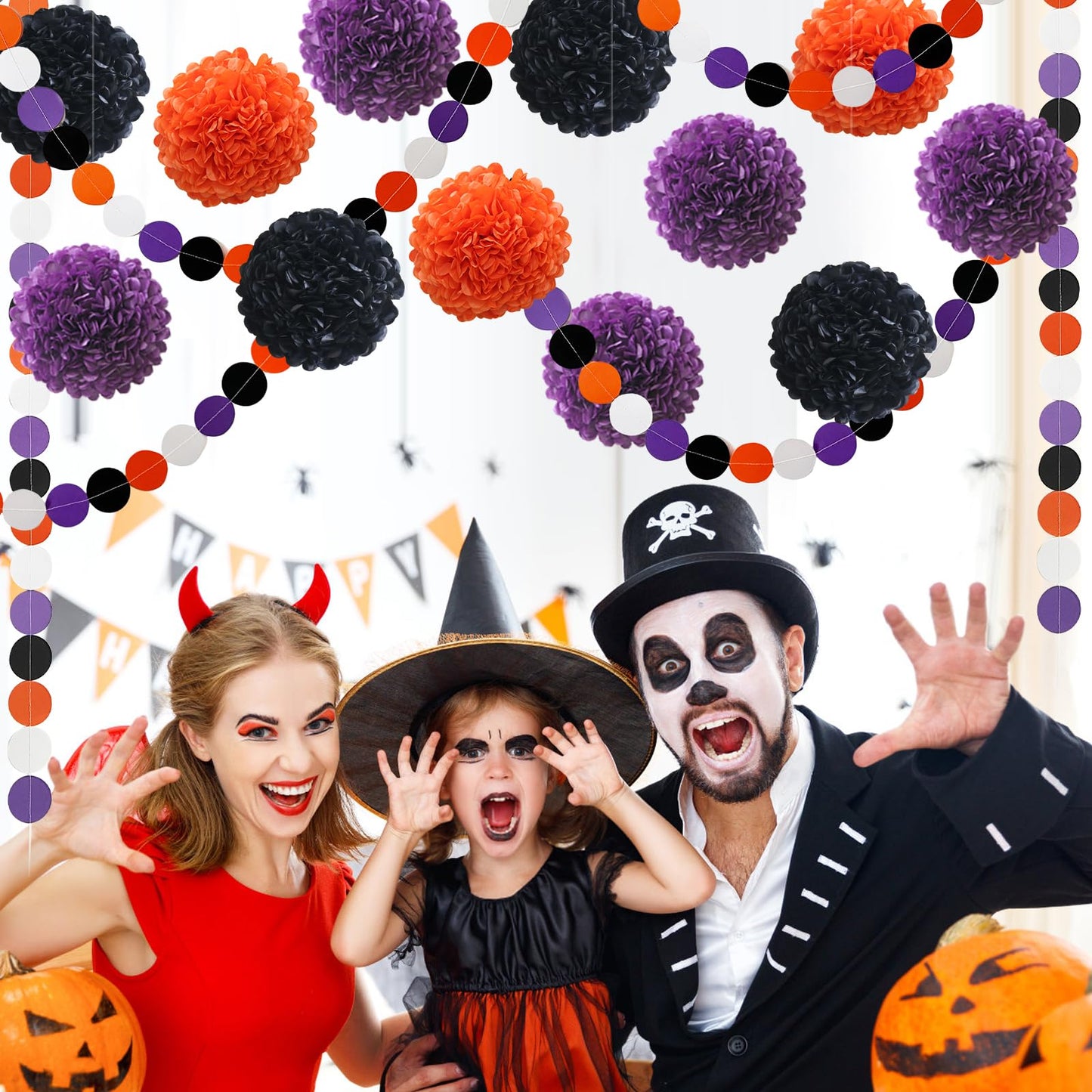 Halloween Decorations Party Black Purple Orange Tissue Paper Pom Poms Polka Dot Garlands for Halloween Baby Shower Classroom 18 pcs