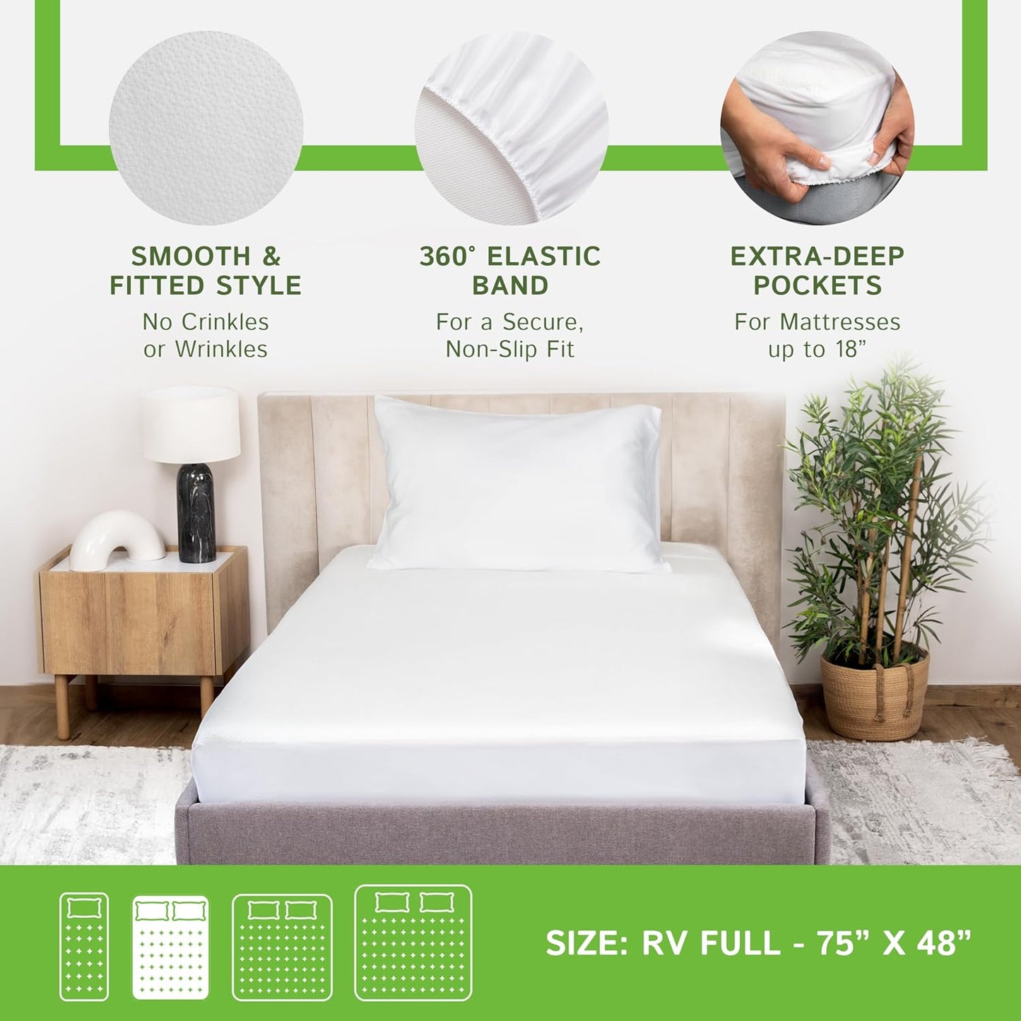 Four Seasons Essentials RV Short Full Size Waterproof Mattress Protector, Cooling Bamboo Fitted Sheet Cover