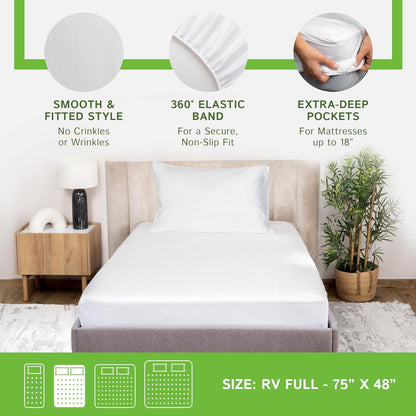 Four Seasons Essentials RV Short Full Size Waterproof Mattress Protector, Cooling Bamboo Fitted Sheet Cover