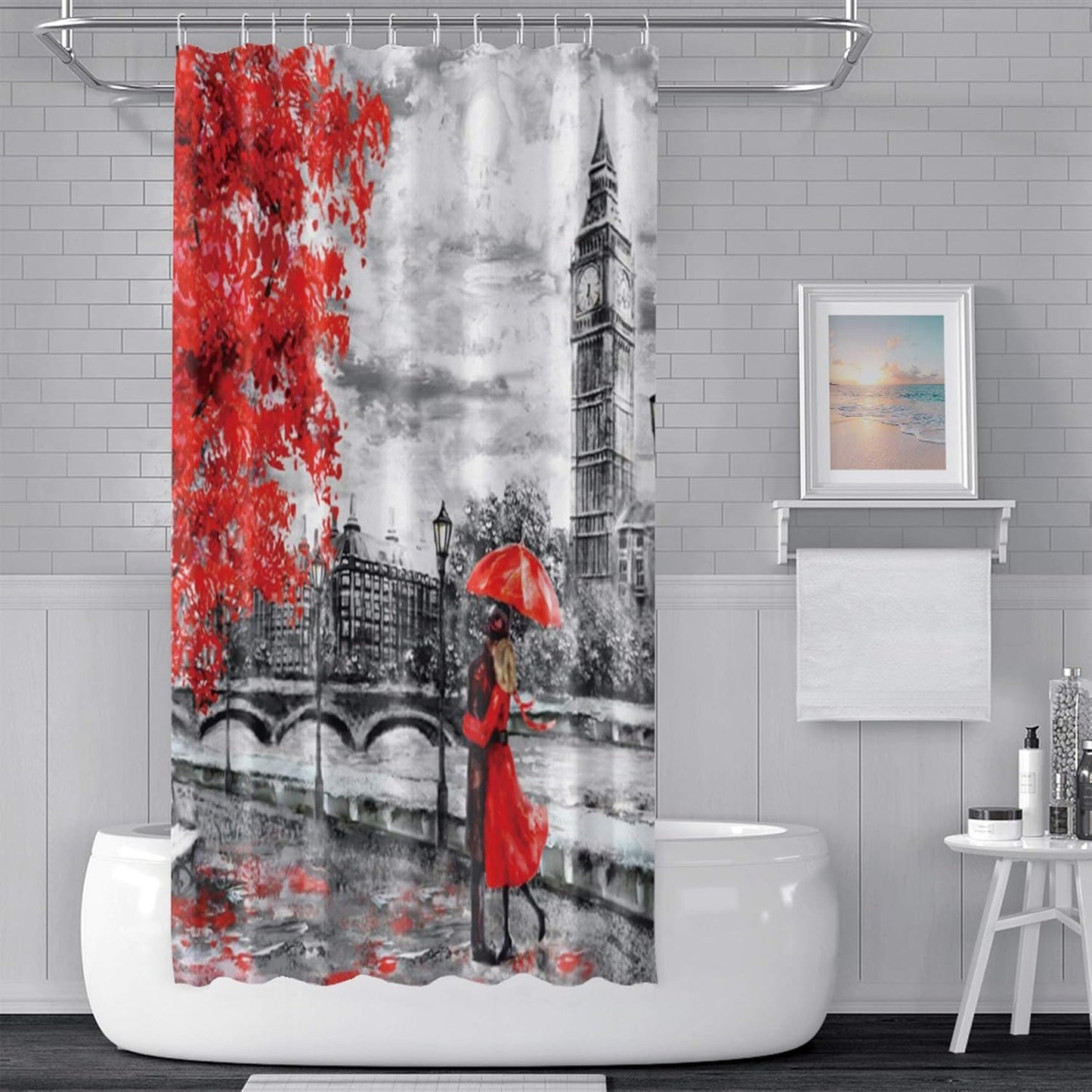 Yeele London Shower Curtain, Romantic Valentine's Day Big Ben Landscape Waterproof Polyester Home Decor