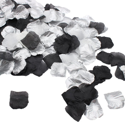 900PCS Silver Black White Artificial Flowers, Silk Rose Petals, Flower Girl Scatter Petals for Wedding