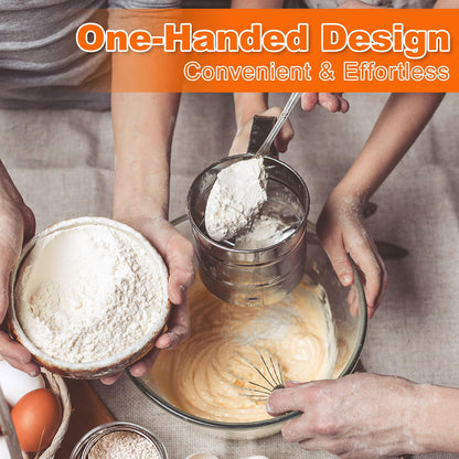 Emime 3 in1 Stainless Steel Flour Sifter for Baking 3 Cup Sifter for baking, Flour Sifter for Baking Cakes, Pastries, Pies, Cupcakes and Desserts, Powdered Sugar Shaker Duster, With Hand Press Design