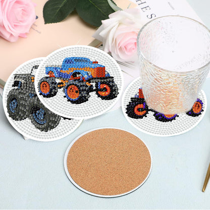 Trucks Diamond Art Painting Coaster Kit, 12 Pcs DIY Crafts Kit with Holder, Non Slip Coaster Art Supplies Full Drill Crafts for Gem Art Dot Art for Adults, Home Wall Decor for Teens Boys Girls