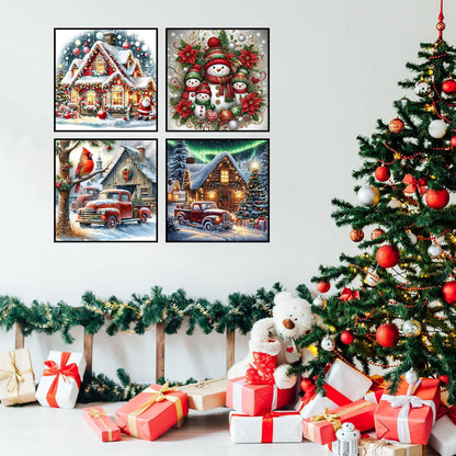 croshom Christmas Diamond Art Kits for Adults - 4 Pack Diamond Painting Kits for Adults, 5D Full Round Drill Art Paint by Diamonds DIY Crafts Kits 14x14in (Snowman Truck Christmas House Cardinal)