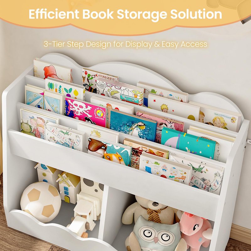 CHOEZON Kids Bookshelf and Toy Storage, Children's Bookcase with 2 Toy Cubes, Toddler Book Shelf for Kids Room, Wooden Book Organizer, for Playroom, Nursery, Living Room, White MCW15WB
