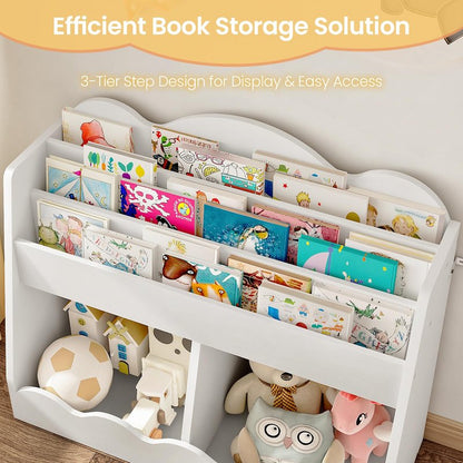 CHOEZON Kids Bookshelf and Toy Storage, Children's Bookcase with 2 Toy Cubes, Toddler Book Shelf for Kids Room, Wooden Book Organizer, for Playroom, Nursery, Living Room, White MCW15WB