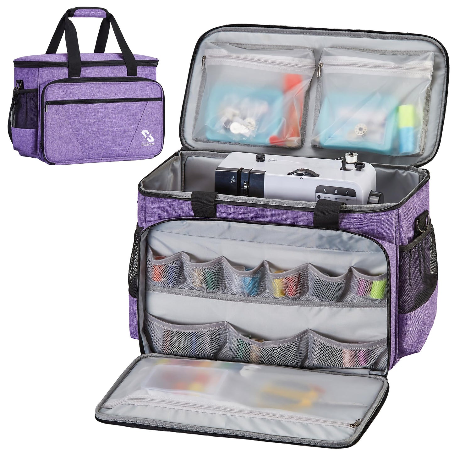 Golkcurx Sewing Machine Carrying Case with Removable Bottom Pad, Side Pocket for Sewing Kit Storage and Adjustable Shoulder Strap, Universal Sewing Machine Bag Fits Standard Singer, Brother, Janome