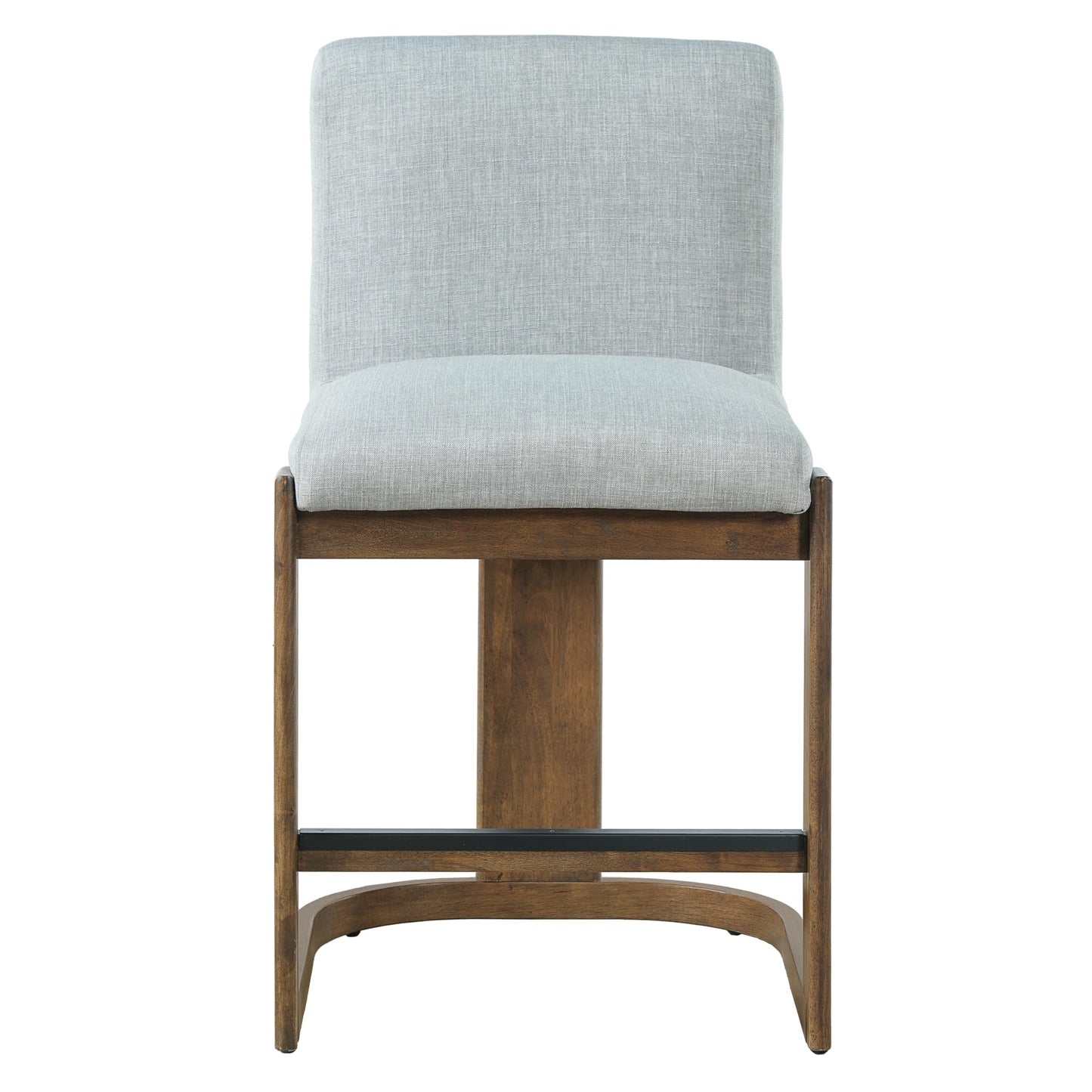 Christopher Knight Home Morant Counter Height Bar Stools Set of 2, 24" Wood Bar Stool for Kitchen Island, Modern Upholstered Kitchen Island Chairs with Wood Frame and Metal Footrest, Light Grey+Walnut