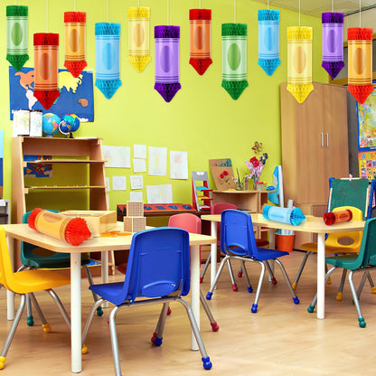 12 Pcs Crayon Pencil Hanging Honeycomb, Welcome Back to School Classroom Decorations for Teacher Appreciation Week