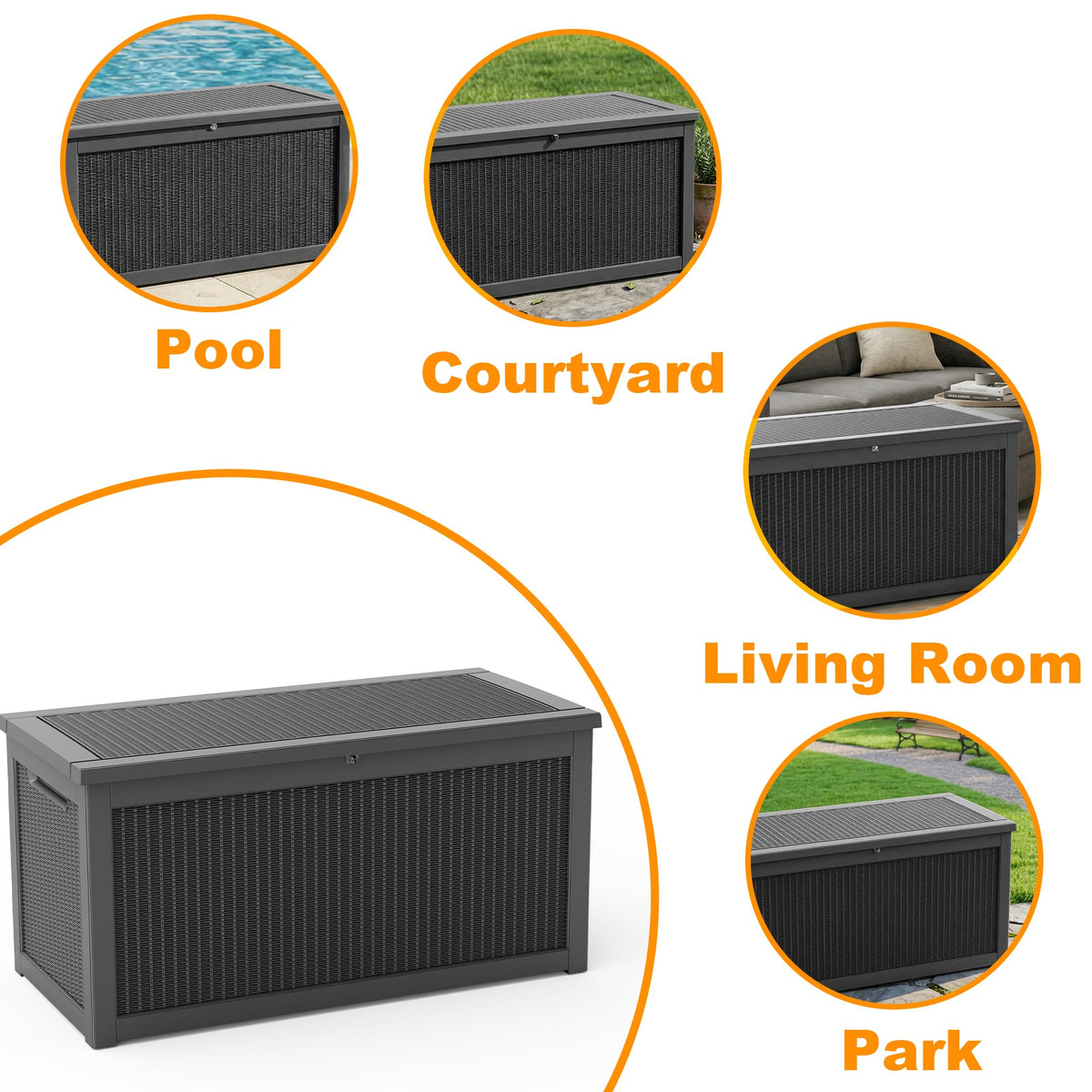 ROJIK 320 Gallon Deck Box Outdoor Waterproof,Weatherproof Outdoor Storage Boxes Lockable with Lid,Outside Resin Storage Bench for Patio Cushions,Garden Tools and Pool Accessories(Black)
