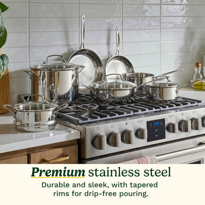 Cuisinart Chef’s Classic 11-Piece Stainless Steel Pots and Pans Set, Cookware Set Compatible with Induction, Electric, Gas Cooktops, Aluminum Core for Even Heat, Cool Grip Handles, Dishwasher Safe