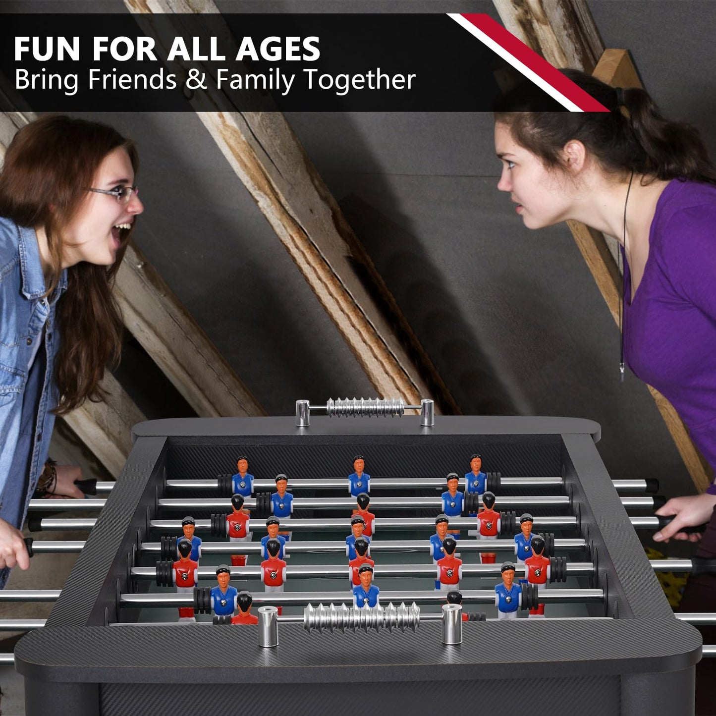 RAYKEEP 58 Inch Foosball Table, Full Size Competition Soccer Game Table for Adults & Kids, Heavy-Duty Indoor Arcade Table for Game Rooms & Parties (Black-58inch)