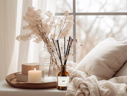 WEALD TRIBE Flower Reed Diffuser Set Vanilla Cinnamon Scent for Bathroom Air Fresheners | 4.0 fl oz Essential Oils with Sticks Home Fragrance Defusers | House Bedroom Office Shelf Decor & Gift