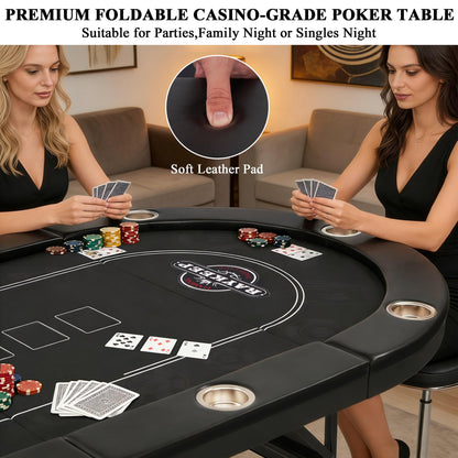 RAYKEEP 84" Poker Table for 10 Players, Foldable Texas Holdem Table with Padded Rails & 10 Cup Holders, Portable Casino Board Game Table for Game Room, Blackjack, Party (Black)