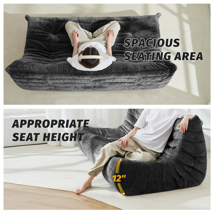 Homguava Bean Bag Chair, Giant Beanbag Chairs for Adults, Memory Foam Fireside Chair, Large Lazy Floor Sofa, Sofa Couch with High-Rebound Foam, Lounge Chair for Living Room, Bedroom (Grey, 3-Seater)
