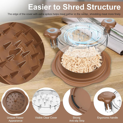 Skiennix Chicken Shredder - Ergonomic Meat Shredder Tool with Brush & Fork | BPA-Free, Brown