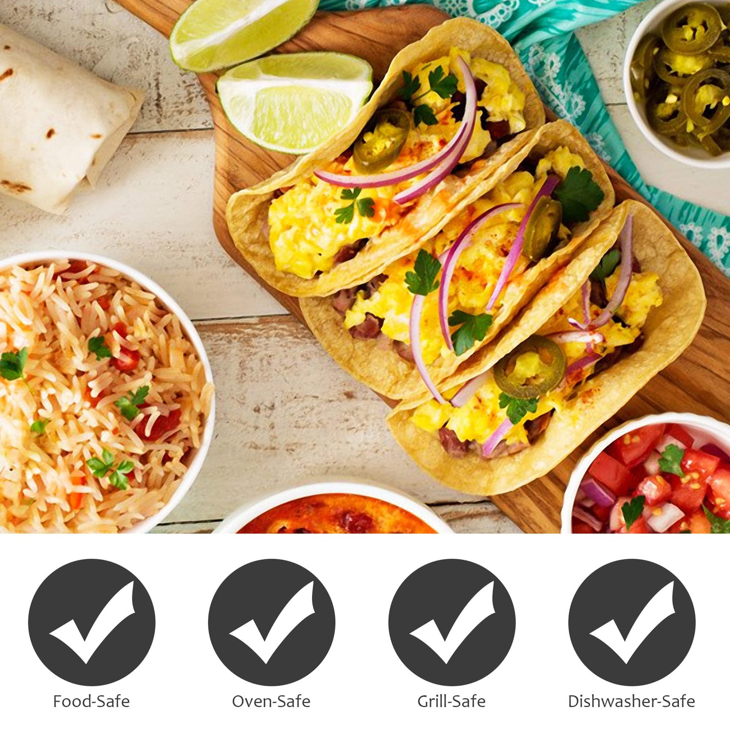 Smithcraft Stainless Steel Taco Holder Set - Stand with Handle, Holds Up to 3 Tacos Each
