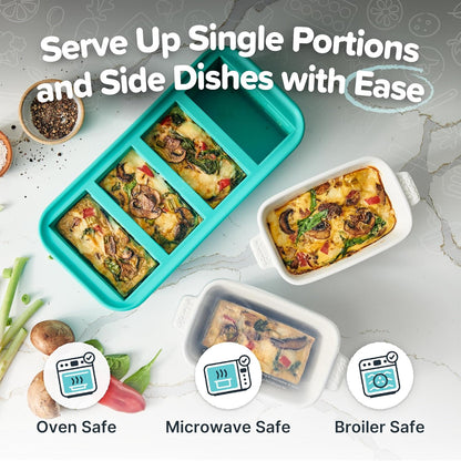 Souper Cubes Stoneware - Small Ceramic Baking Dish Set of 4 | 5" x 3" with Silicone Covers - White