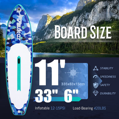 FunWater SUP Inflatable Stand Up Paddle Board Ultra-Light Inflatable Paddleboard with SUP Accessories,Fins,Adjustable Paddle, Pump,Backpack, Leash, Waterproof Phone Bag(Blue)