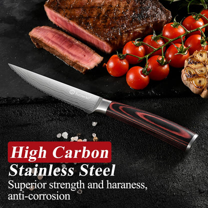 Sunnecko Razor-Sharp Steak Knives Set of 4,Premium Stainless Steel Serrated Steak Knife Set,Pakkawood Handle 4.5 Inch Kitchen Steak Knife with Gift Box
