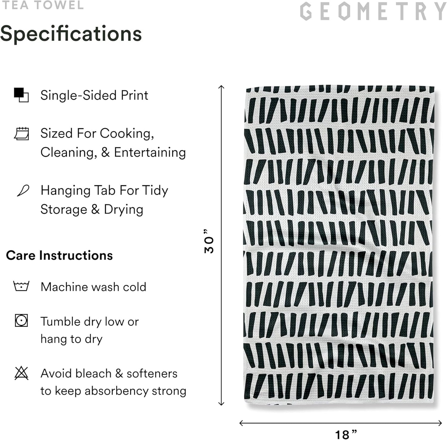 18" 30" 1 Pack GEOMETRY Kitchen Tea Towels - Quick Dry Microfiber Dish Towels for Kitchen All Lined Up, x