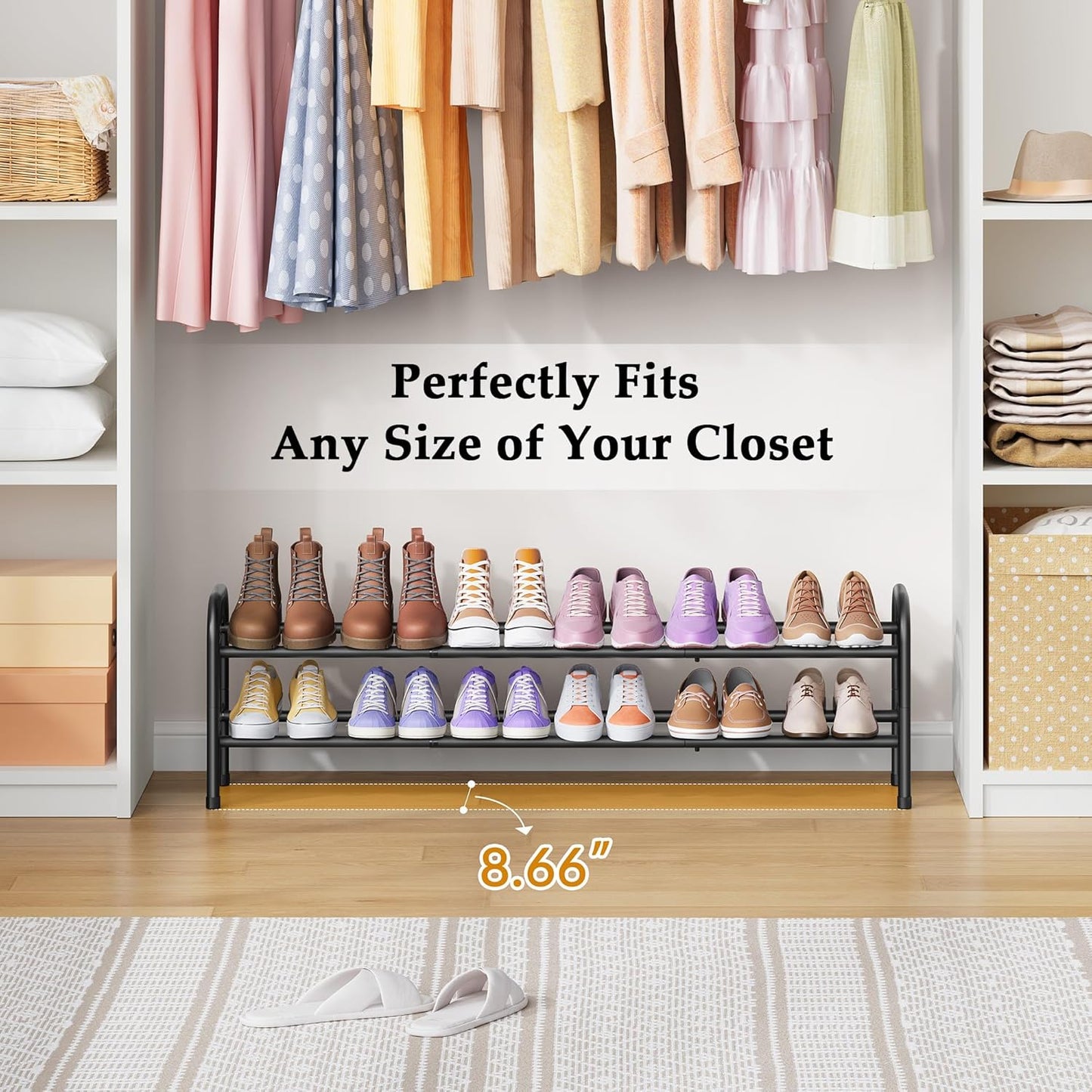 2 Closet, 28 42, Closet, 12 Gewudraw Tier Shoe Rack, Shoe Organizer for Metal Shelf Can Expandable to for Bedroom