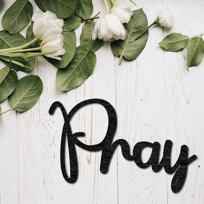 CREATCABIN Pray Wooden Sign Word Wood Cutout Decorative Unfinished Letter Ornaments Laser Cut Wall Art Sculpture for Wreath Home Apartment Farmhouse Porch Party Decoration Painting Crafts 11.8x7.5in