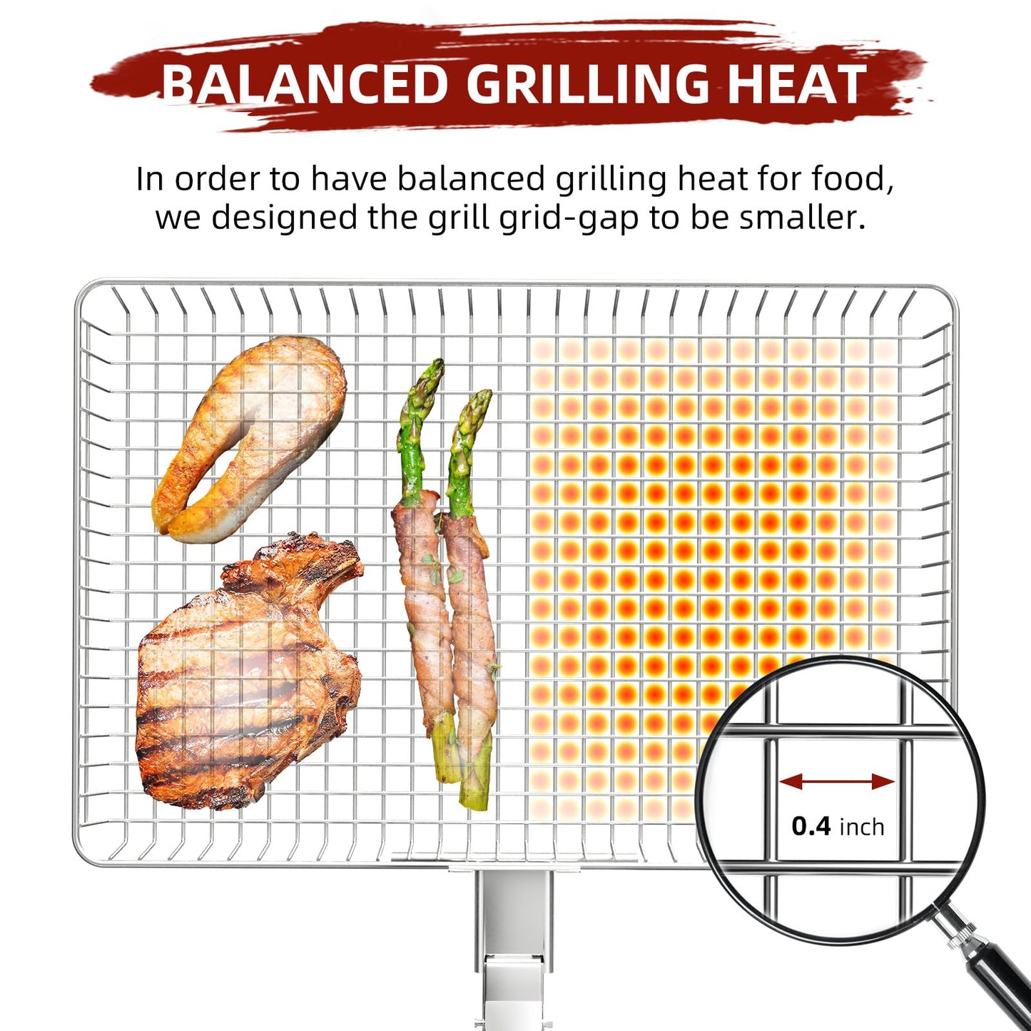 CEBERVICE Grill Basket Extra Large, SUS304 Stainless Steel, Portable Folding BBQ Camping Grilling Rack for Fish, Vegetables, Shrimp, Barbeque Griller Cooking Accessories, Grilling Gifts for Men, Dad