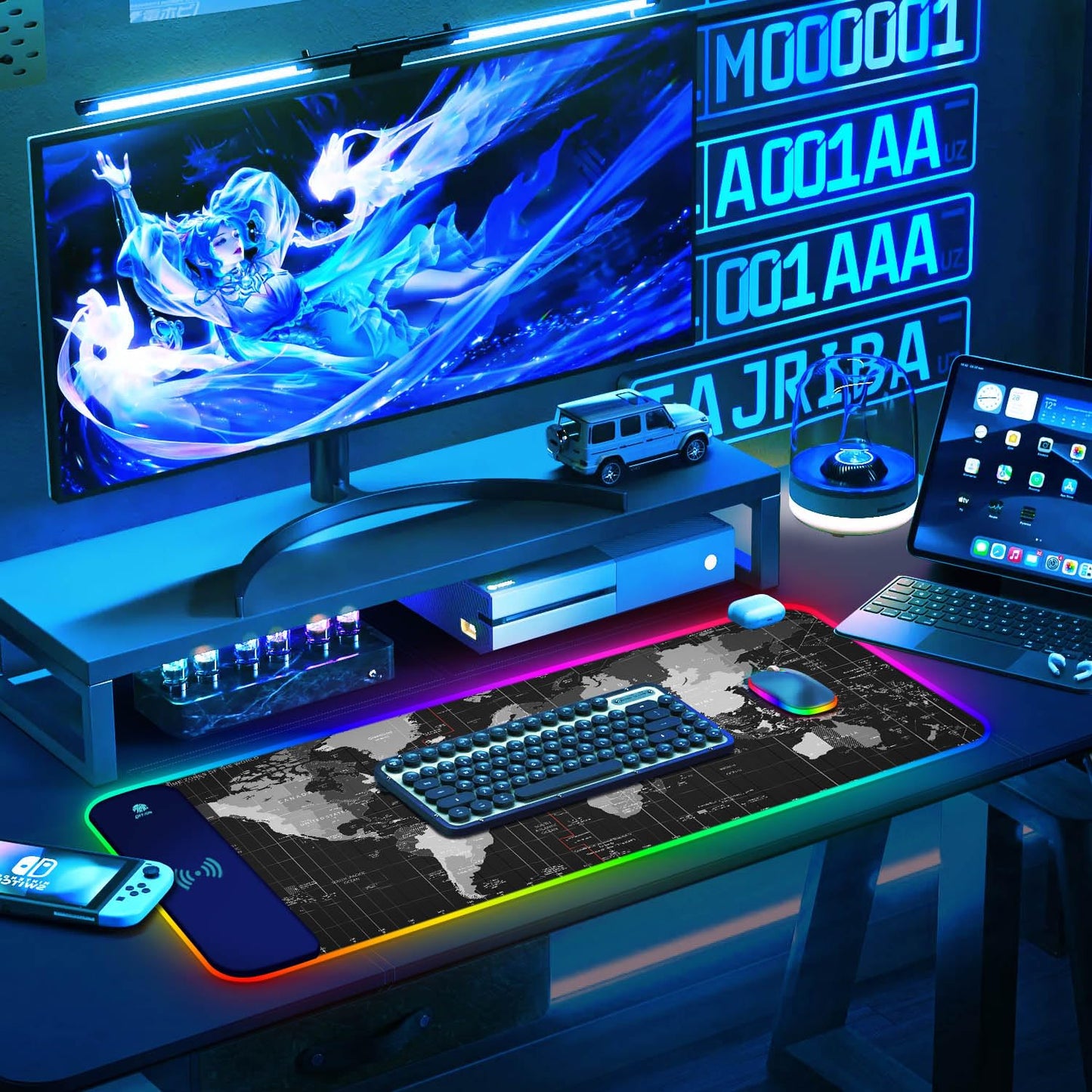 ToLuLu RGB Gaming Wireless Charging Mouse Pad, 5/7.5/10/15W 10 Light Modes LED Mouse Pad Computer Keyboard Mat Mousepad, 800x300x4MM Extended Large Desk Mat for Gaming, MacBook, Laptop, PC, Galaxy