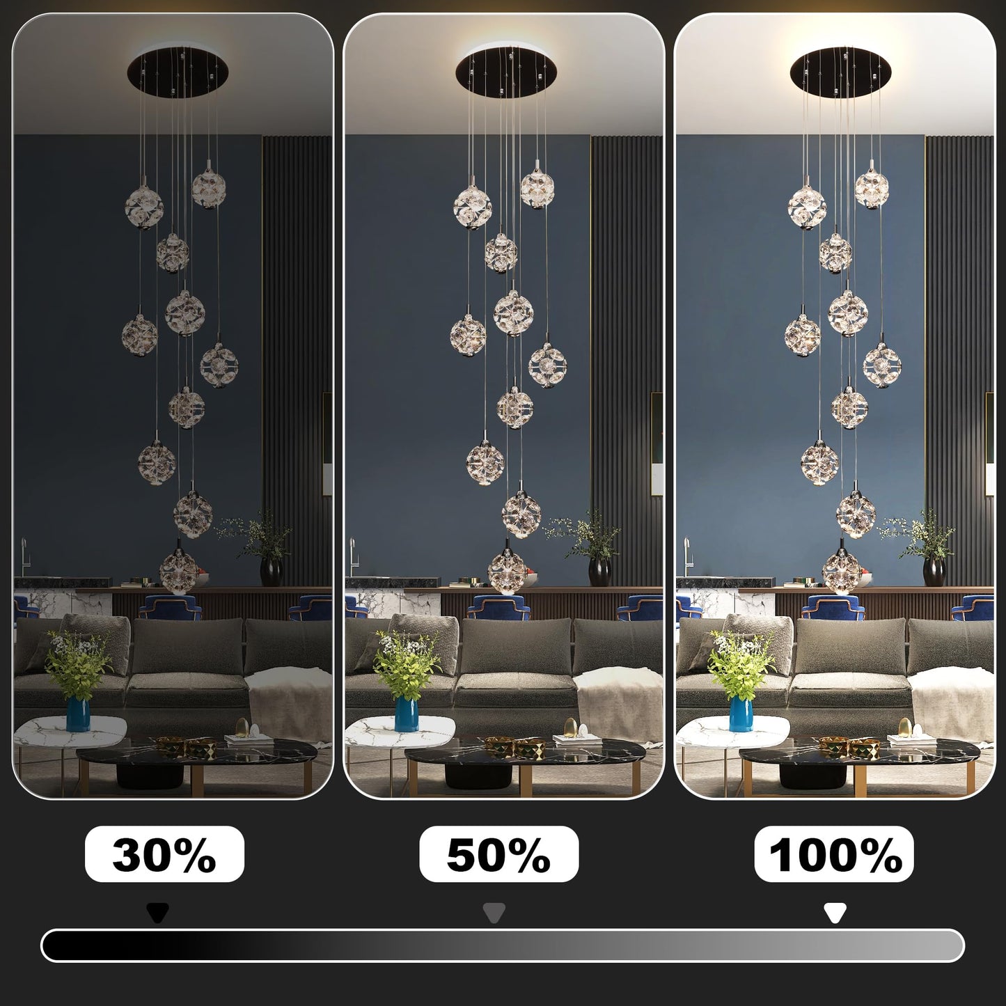 KAUCQI 10-Light High Ceilings Long Chandeliers Modern Crystal Staircase Chandelier Hanging Flush Mount Lighting Fixtures for Spiral Staircase,Foyer,Entryway