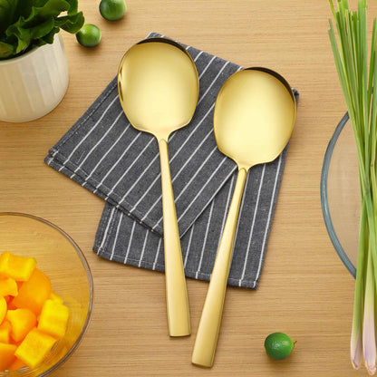 Extra Large Serving Spoons Set 11.7-Inch Gold Serving Utensils 18/8 Stainless Steel Big Metal Spoons for Buffet, Parties, Catering, Banquet - Dishwasher Safe (4-Pack, Gold)