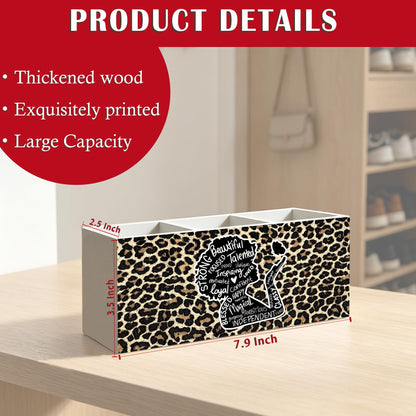 NHGMHBD Inspirational Black Girl Woman Leopard Print Makeup Brush Toothbrush Holder for African American Women, Black Girl Magic Cheetah Print Wood Signs Pen Pencil Holder Organizer Desk Accessories