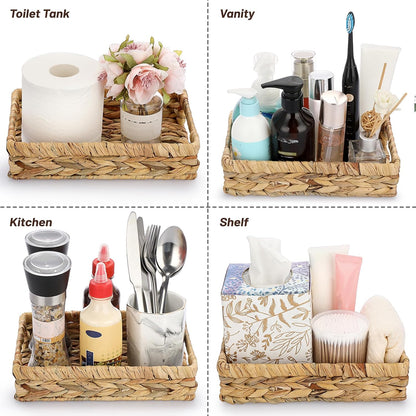 Sumnacon 9.8 Inch Bathroom Tray for Counter, Wicker Toilet Tank Organizer, Decorative Tray for Bathroom, Kitchen,