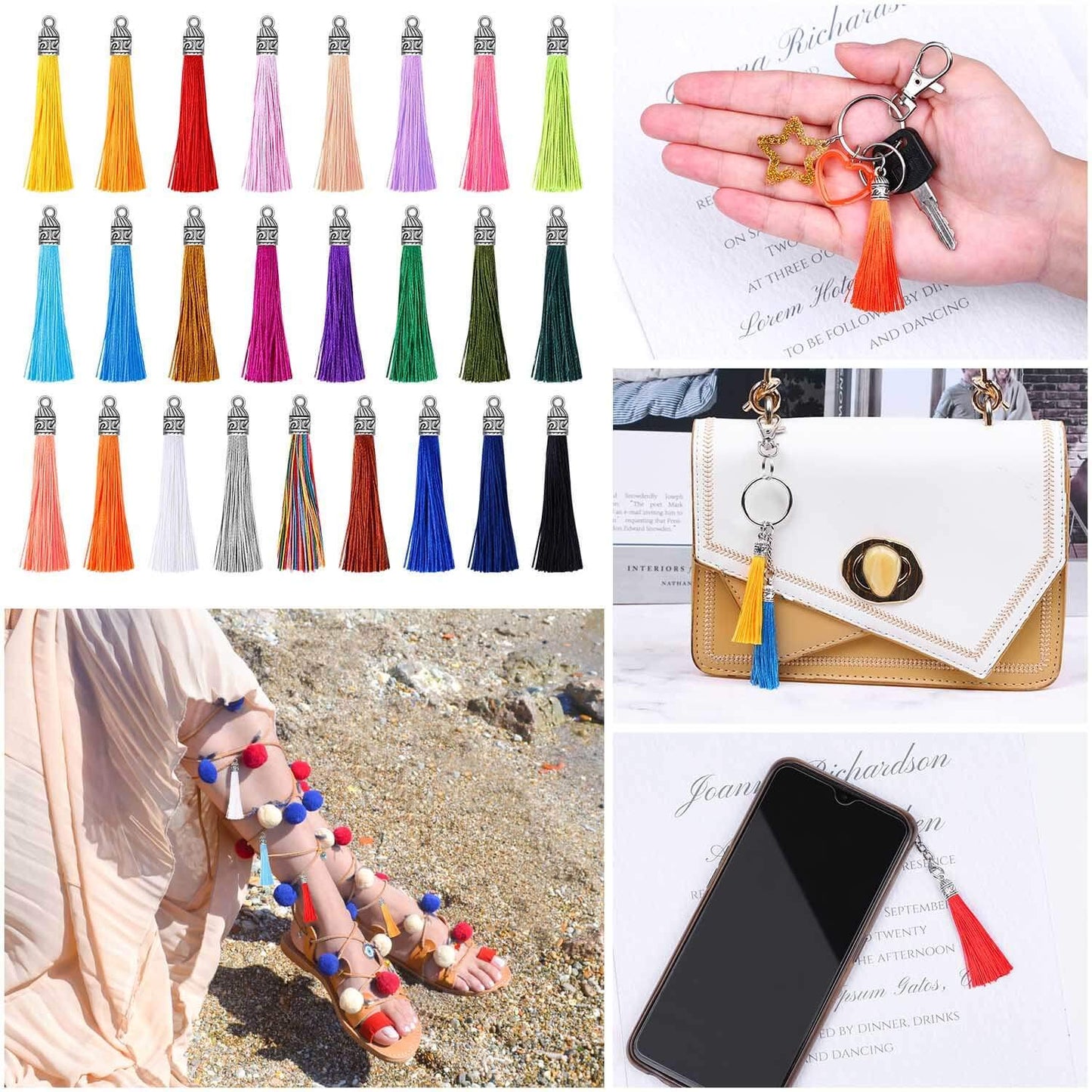 Tassels for Jewelry Making, Flasoo 100 Pieces Keychain Tassel Charms Silky Handmade Tassels Bulk for Resin DIY Crafts, Bracelets, Earrings, Keychain, Necklace