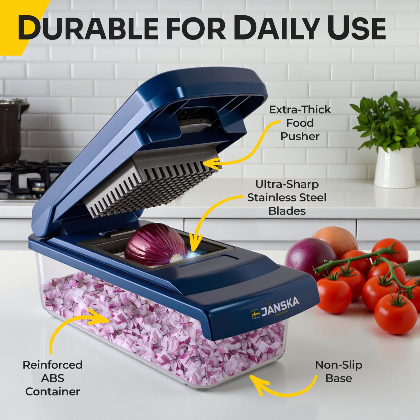 UltraChop All-In-1, 12 Blade Heavy Duty Vegetable Chopper, Food Chopper Container, Spiralizer, Mandoline Slicer Onion Mincer, French Fry And Salad Cutter, Home Essentials & Kitchen Gadgets, Blue