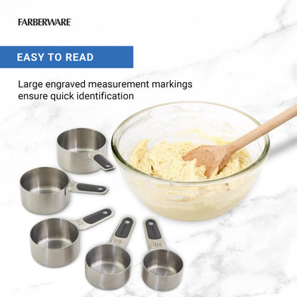 Farberware Professional Set of 5 Stainless Steel Measuring Cups, Precision and Ease in Every Scoop, Features Magnetic Handles for Easy Storage, Dishwasher Safe