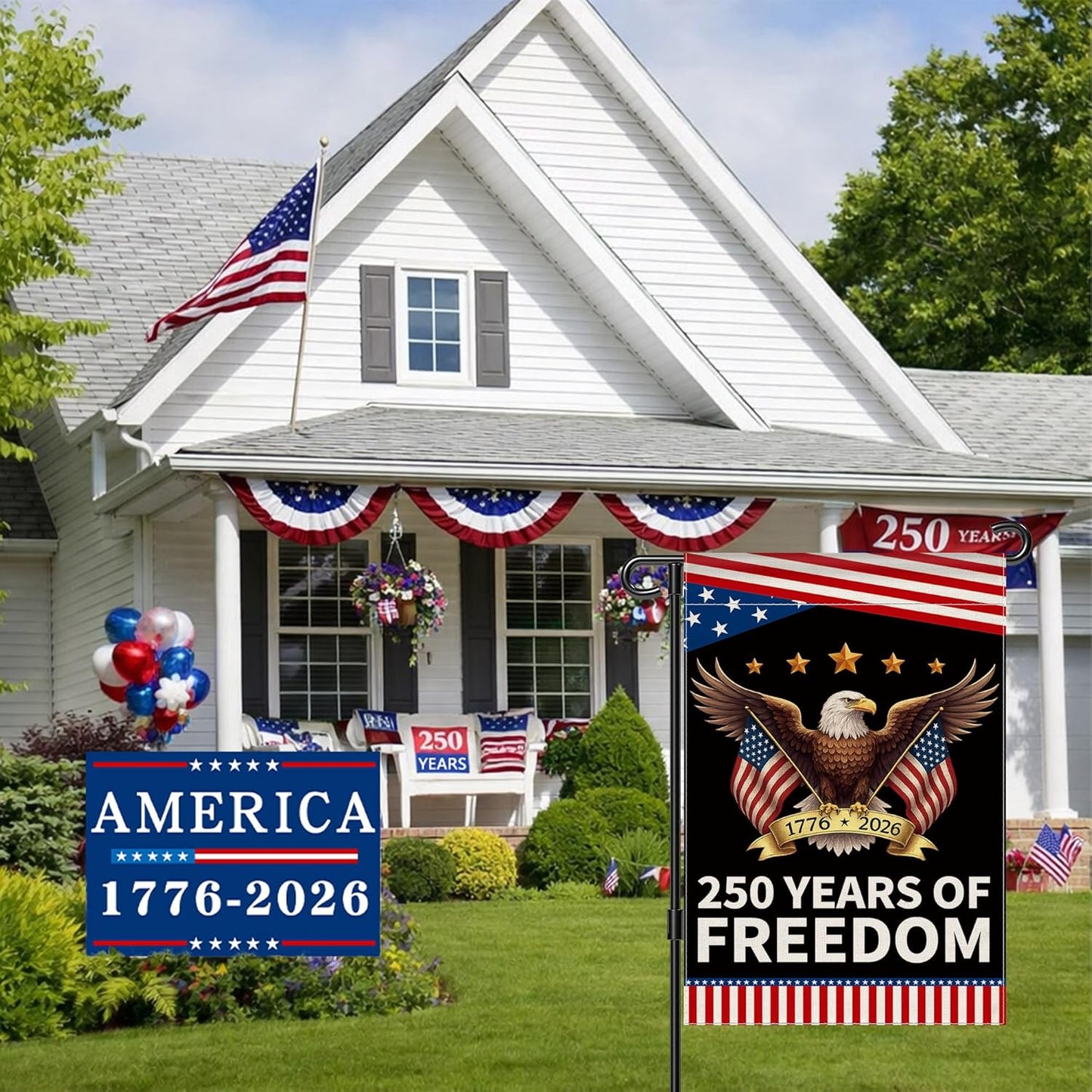 America 250th Anniversary Garden Flag - Double-Sided Patriotic Banner with Eagle Design | 12x18 Inch