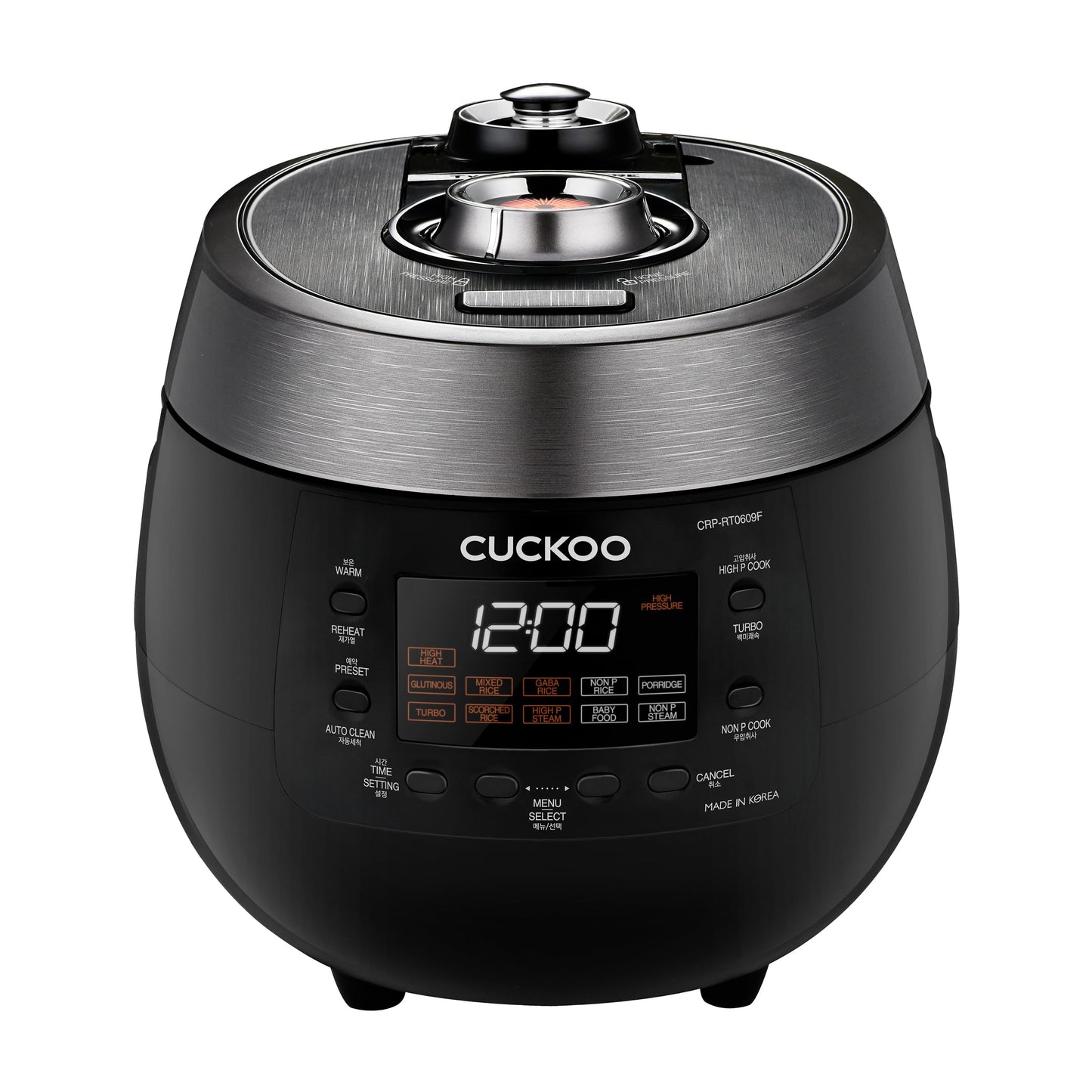 CUCKOO Twin Pressure Rice Cooker 6-Cup Uncooked / 12-Cup Cooked with Nonstick Inner Pot, Versatile Rice Maker & Warmer with 14 Menu Options, Voice Guide, Auto Clean, Black (CRP-RT0609FB)