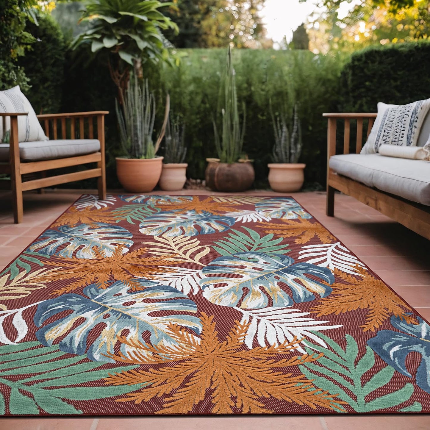 Luul Home Floral Indoor Outdoor Rugs 9x12 Large Area Rug for Living Room, Patio Decor, Kitchen, and Entryway Rug, Washable Stain Resistant Outside Carpet Red 9 x 12