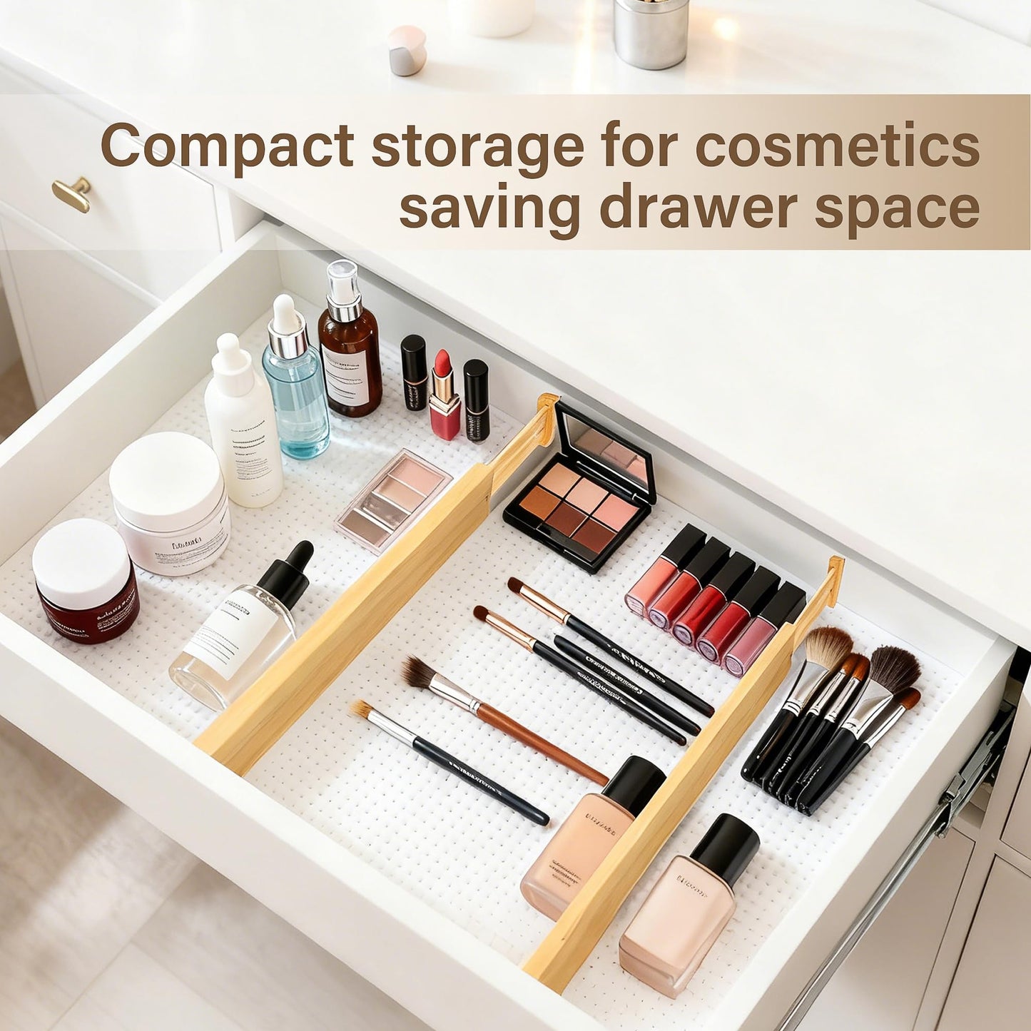 Bamboo Drawer Divider Set of 4, Adjustable Spring-Loaded Drawer Organizer (16.9"-22.2"), 2.3" Height, Suitable for Kitchen, Desk, Bathroom, Clothing, and Miscellaneous Drawer Organization, Natural