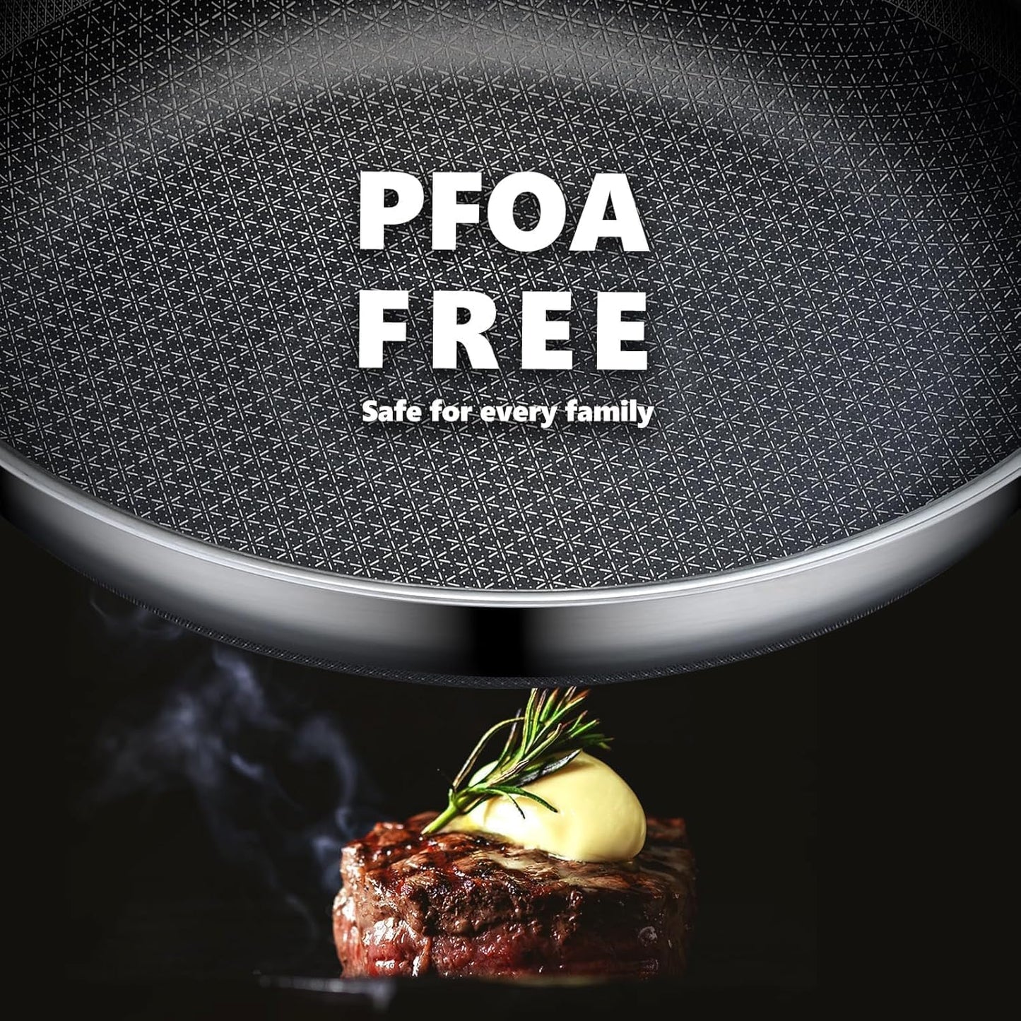 OATOFP Non Stick Frying Pans Set with 2 Lid, Hybrid Skillet Set Nonstick (8+10+12inch), Pans for cooking, PFOA Free Stainless Steel Kitchen set, Dishwasher and Oven-Safe Cookware Sets