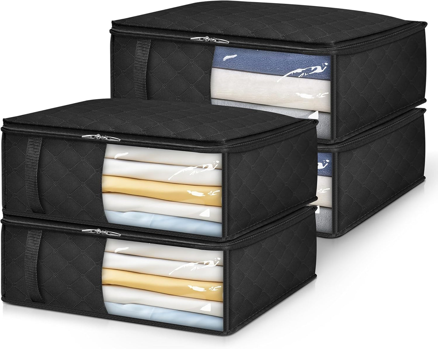 MISSLO 4 Pack Bed Sheet Organizers and Storage for Queen/King Size Sheets, Pillow Cases, Towels, Clothes with Clear