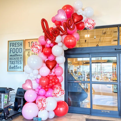 Froova Pink Red White Balloons Arch Kit Mothers Day Balloon Garland Love Foil Balloons Red Pink Heart Shaped Balloon for Women Happy Mothers Day Best Mon Anniversary Sweet Valentine Day Romantic Decor