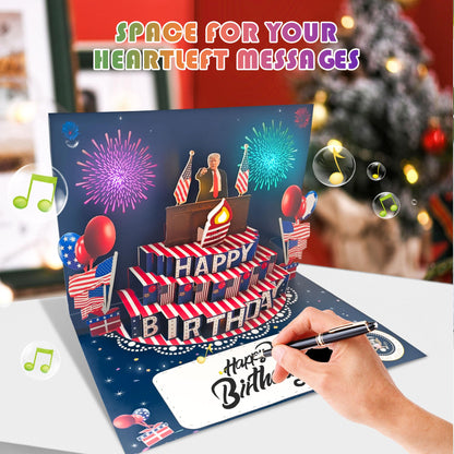 BELLESTILE Donald Trump Birthday Card with Lights and Music,3D Pop Up Fireworks Birthday Card with Blowable Candle,Greeting Cards,Birthday Gifts for Mom Women Men Kids Child Dad Father Wife ﻿