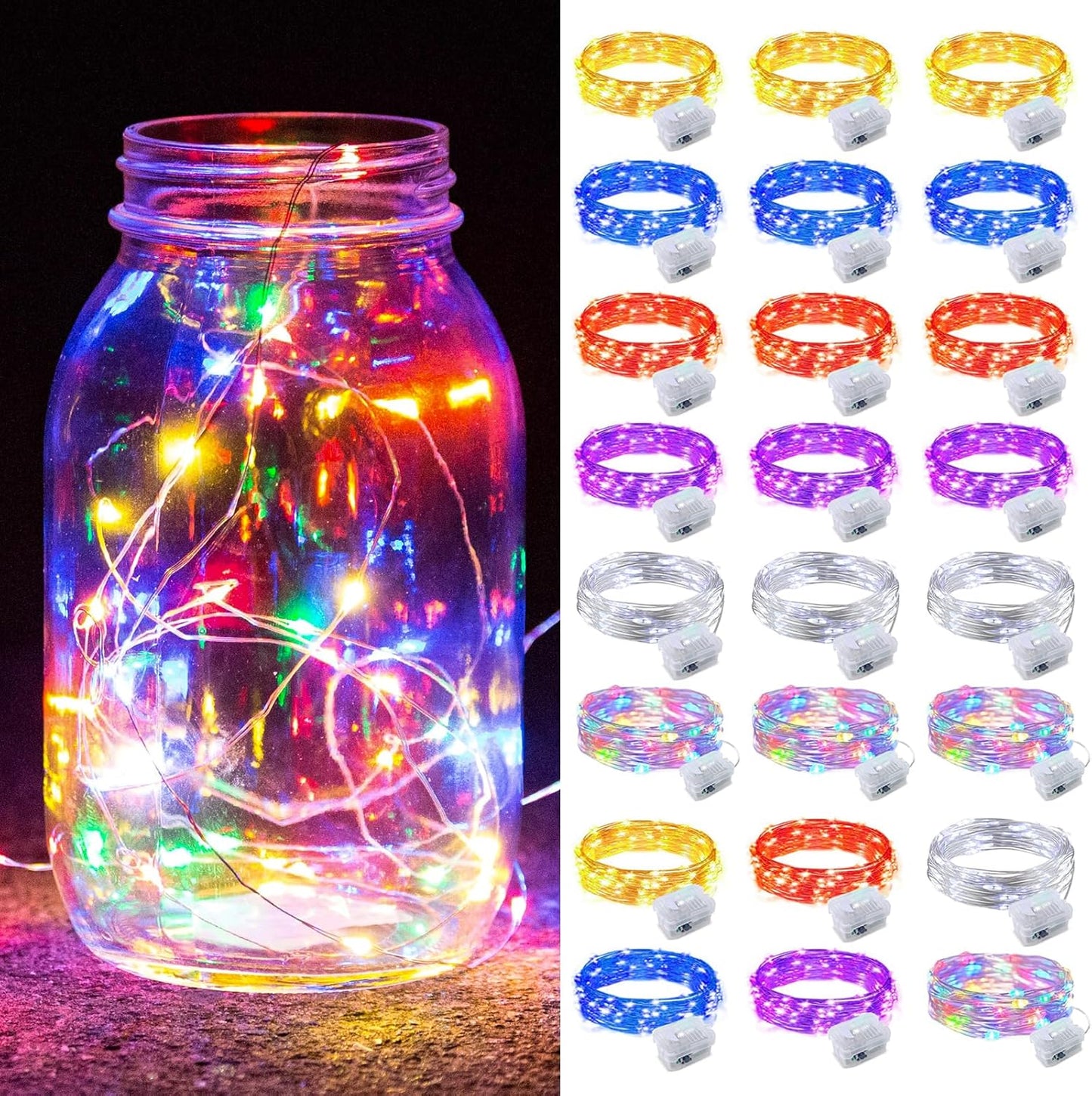 24 Pack 7ft 20 3 ZGWJ Fairy Lights Battery Operated, Mini LED Fairy String Lights Silver Wire Modes for DIY, Parties