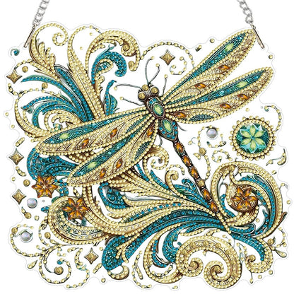LPDJITO Dragonfly Diamond Painting Kits Hanging Pendant, Flower & Dragonfly Crystal Diamond Art Hanging Sign, Double-Sided Pattern Craft Ornament for Home Decoration and Gift