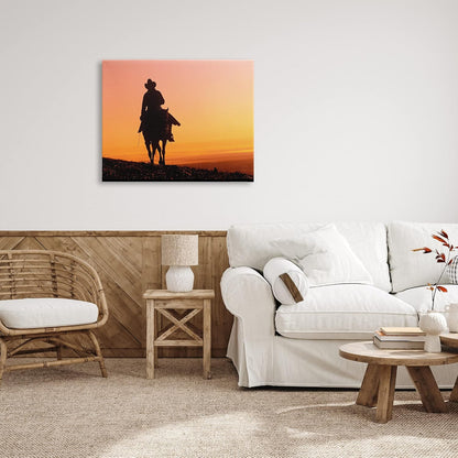 Stupell Industries Woman Riding Horse Silhouette Southwestern Sunset Landscape Canvas Wall Art, 40 x 30, Orange