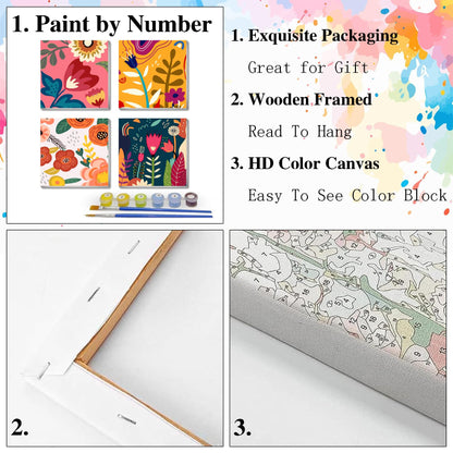 eimivrc 4 Pack Paint by Numbers Kit for Adults Framed,Flowers Paint by Numbers for Adults Beginner,DIY Acrylic Oil Painting for Home Wall Decor(8x8inch)