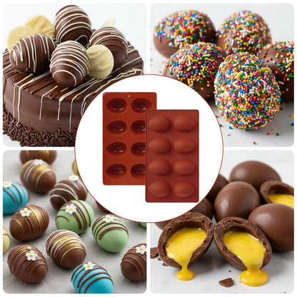 3Pcs 8-Cavity Easter Silicone Egg Molds, Egg Shaped Cake Pop Mold, Baking Supplies for Making Chocolate Jello Candy Dessert Muffin Mousse Pastry (Brick Red)