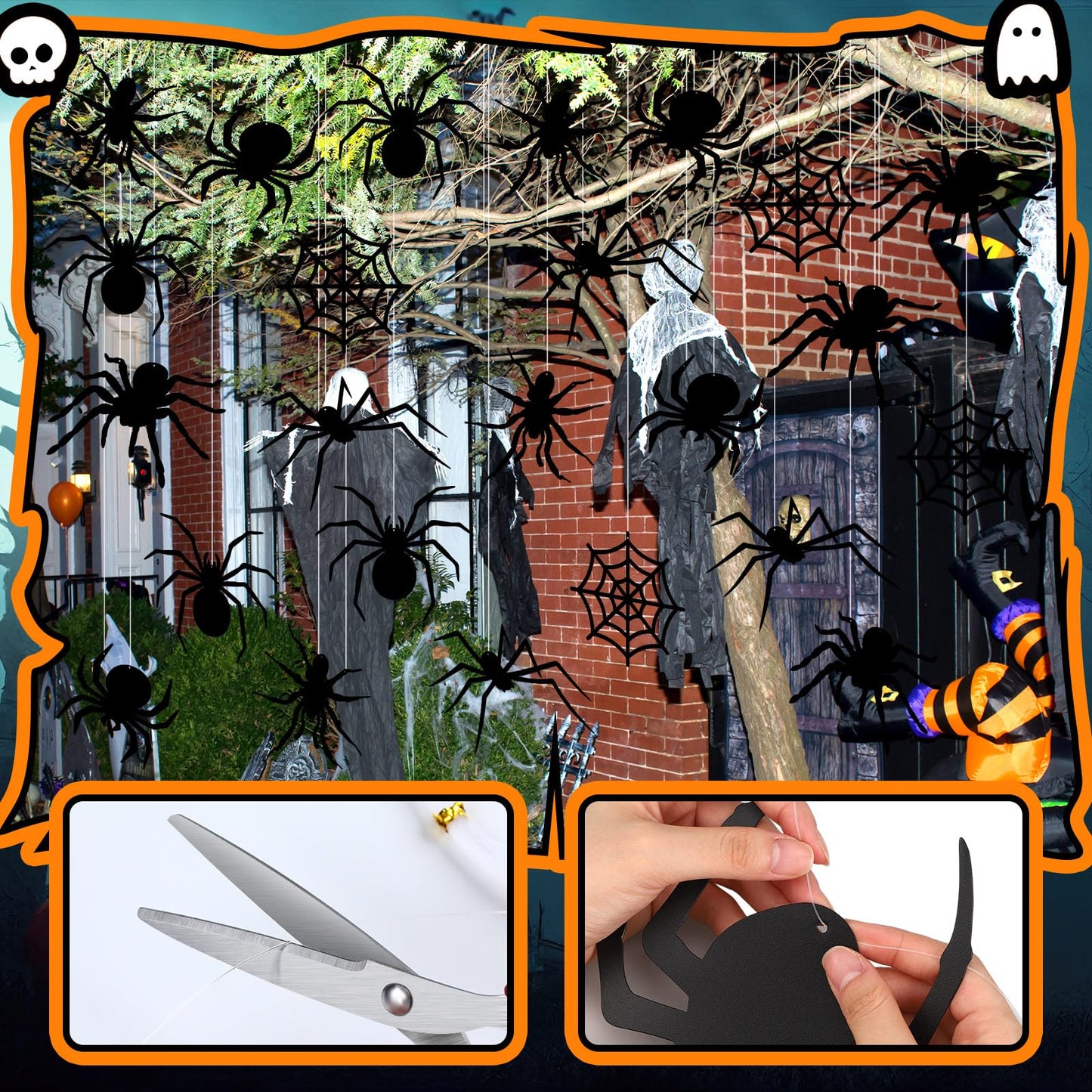 Sintuff 24 Pcs Halloween Spiders Hanging Decoration - Outdoor Spiders Webs Plastic Decor for Tree, Porch, Yard